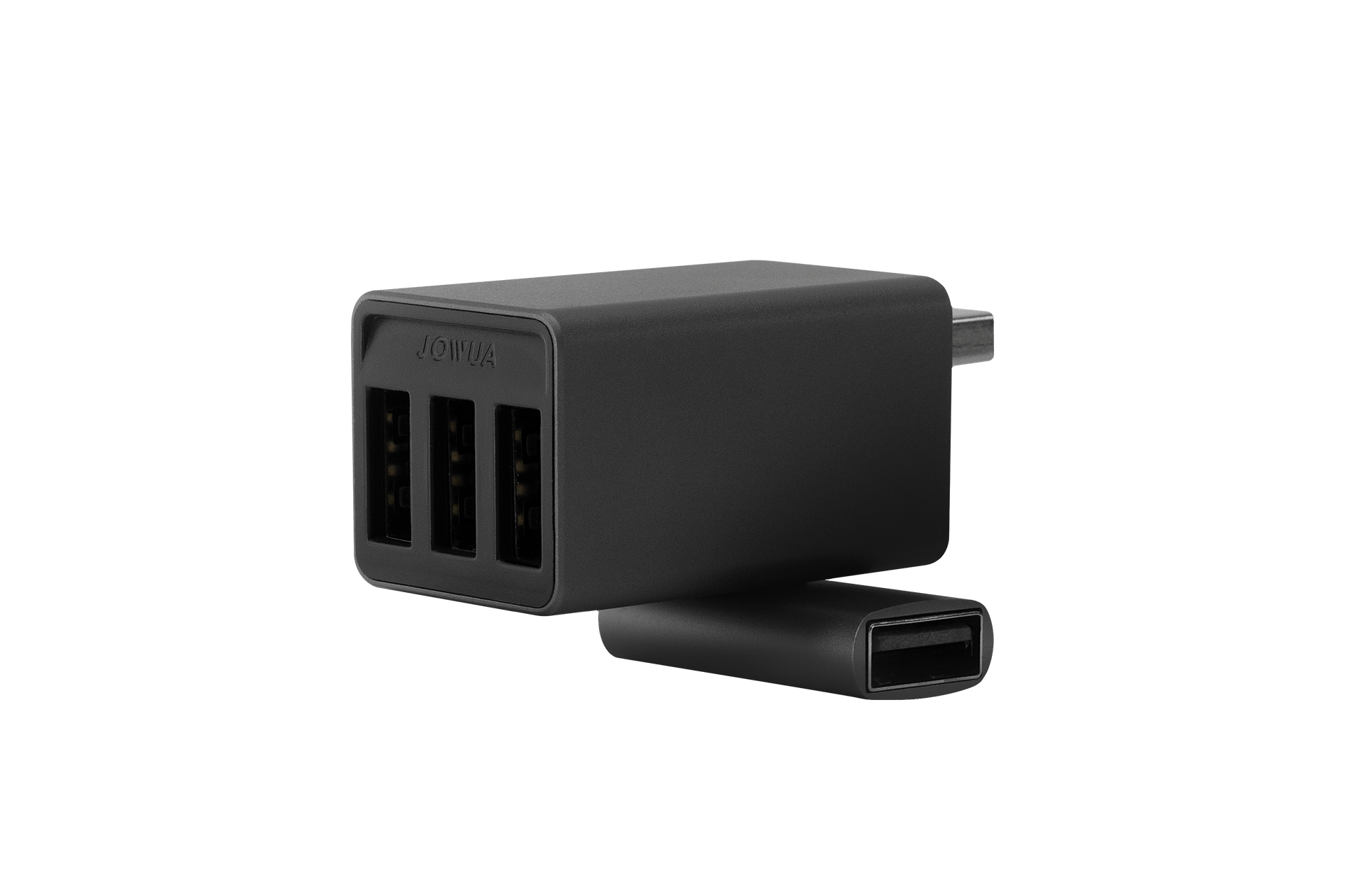 The JOWUA Wireless Tesla Game Controllers Combo (Reengineered Model 3 Highland, 2024+) includes a black USB wall charger featuring three USB ports and a detachable plug, making it ideal for use as a compact USB Dashcam Hub or for effortlessly charging wireless controllers.