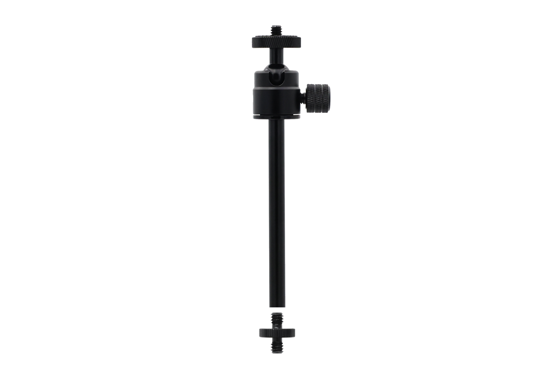 The JOWUA 360° Multi Function Mount is a black adjustable metal rod with a 360° ball head and two threaded knobs for versatile photography equipment mounting, showcased against a white background.