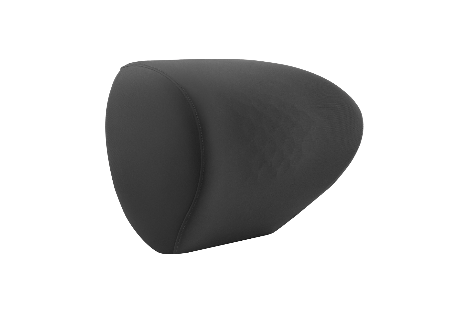 The JOWUA Car Neck Pillow is black and teardrop-shaped, featuring a dual-material combination and a smooth surface with a subtle diamond pattern on the side, showcasing a sleek, ergonomic design against a plain white background.