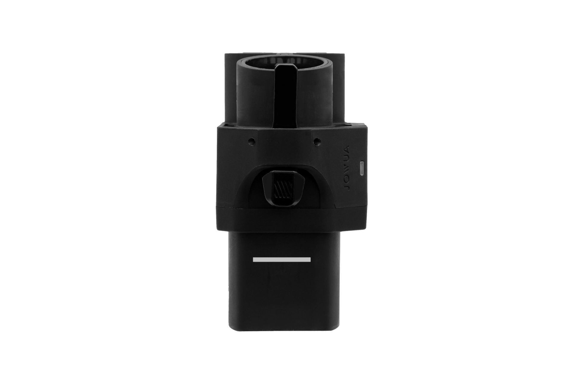 The JOWUA CCS2 to CCS1 DC & AC Combined Adapter is a black, rectangular device with a cylindrical top, knob, and button on the front. This modular accessory is ideal for CCS1 EV owners enhancing their charging setup.