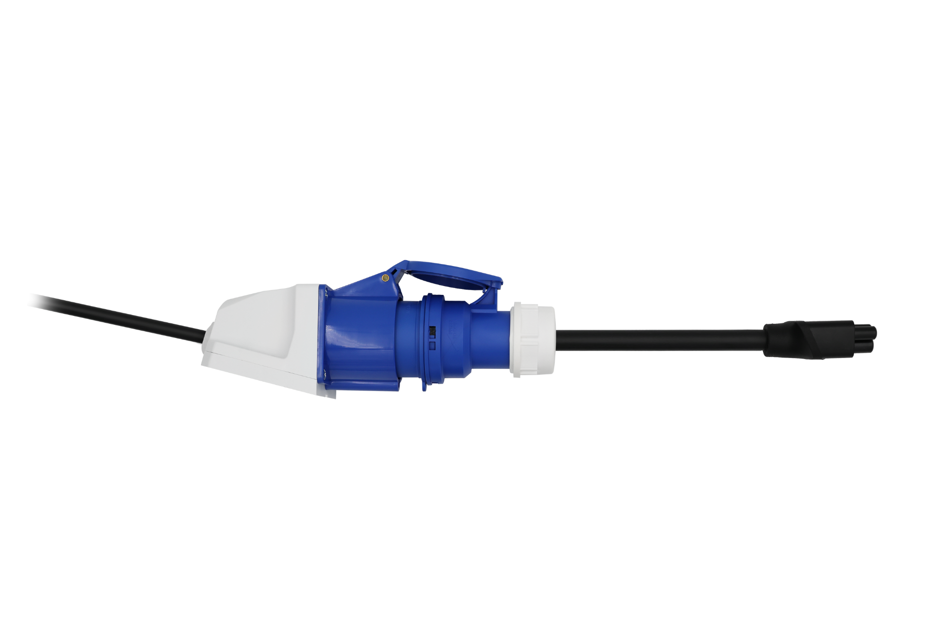 A JOWUA EV Mobile Connector (CCS2-AC/Type-2) - Europe Version, featuring a blue and white plug connected to a black cable, is displayed against a white background to emphasize its dual-use design for superior charging performance.